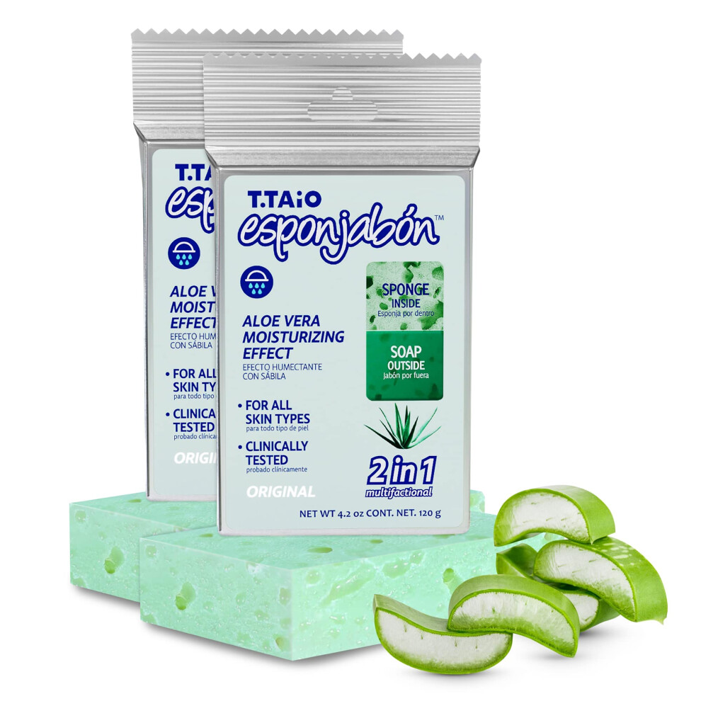 T.Taio Esponjabon Aloe Vera Gabka Mydlana - Delikatny Peeling Pod Prysznic - Czyszczacy Peeling Do Kapieli - Usuwanie Brudu I Oleju - Masaz I Piana S-image