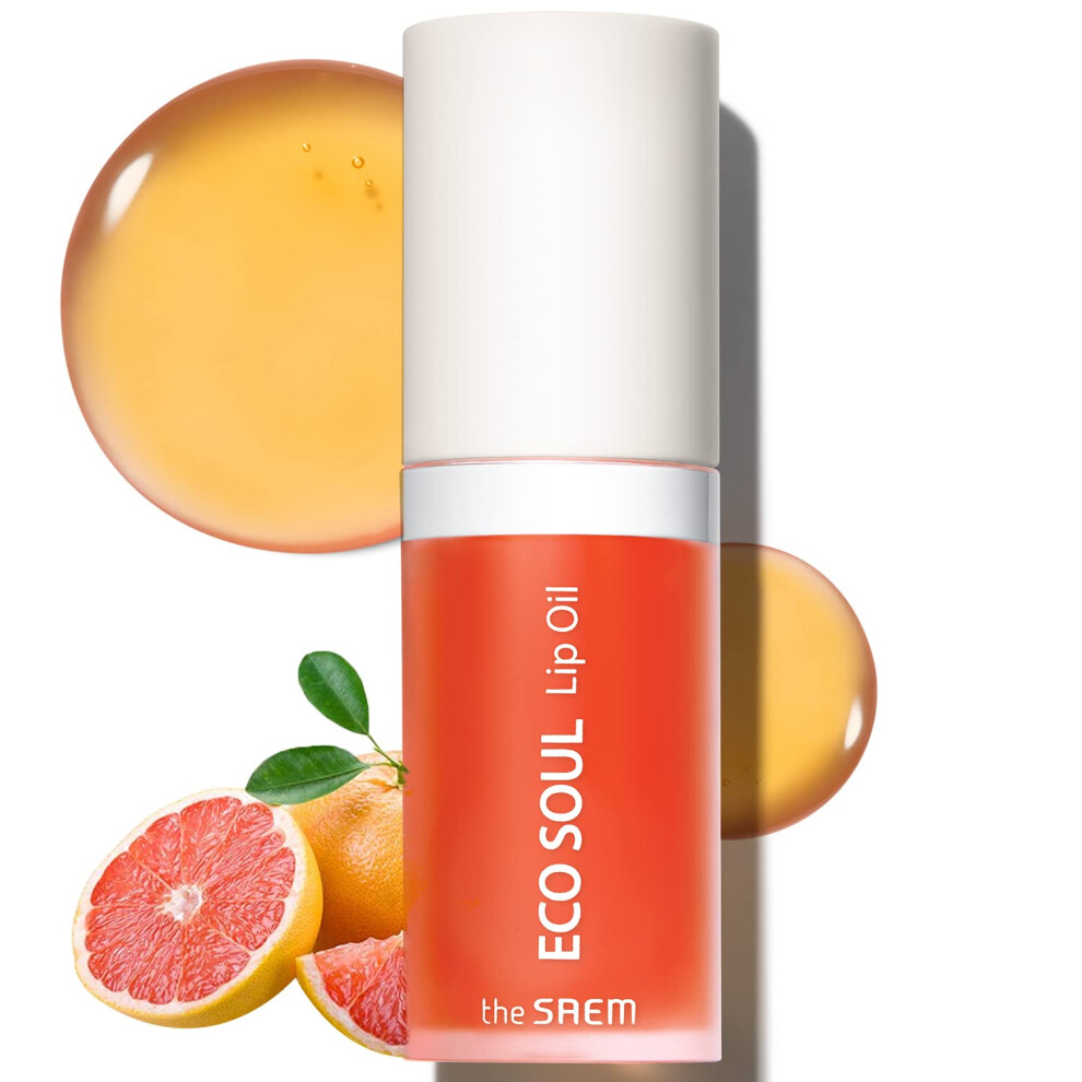 Thesaem Eco Soul Lip Oil 03 Grapefruit - Plumping & Hydrating Lip Oil To Nourish & Moisturize Lips - Grapefruit Extract & Jojoba Oil - Lips Soft & Glo