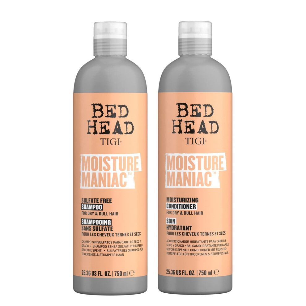 TIGI Bed Head Shampoo and Conditioner For Dry Hair Moisture Maniac Sulfate-Free Shampoo & Moisturizing Conditioner with Argan Oil 25.36 fl oz 2 count