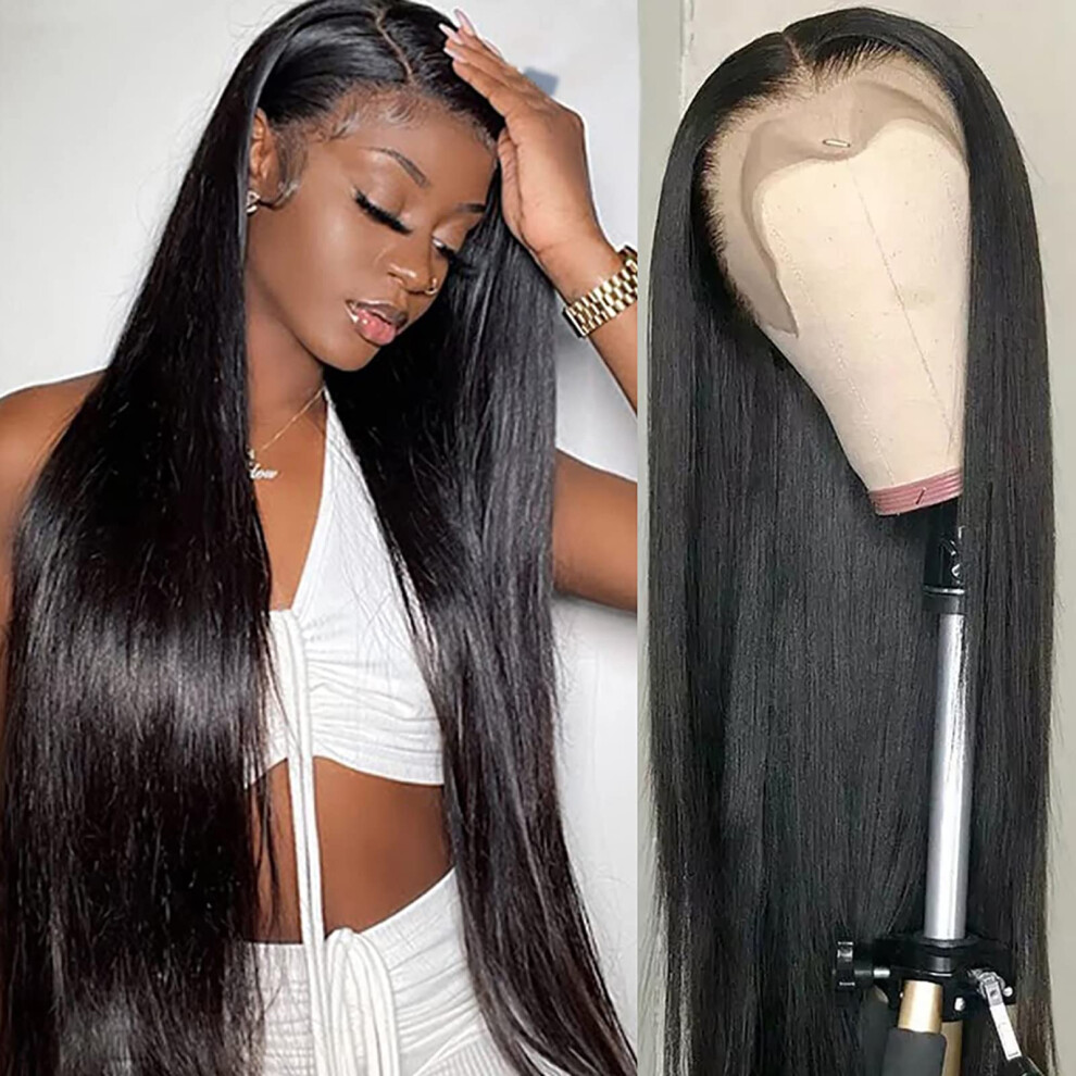 Queen Story 26 Inch Lace Front Wigs Human Hair 13x4 Straight Lace Frontal Human Hair Wigs For Black Women 180% Density Transparent HD Lace Front Wigs
