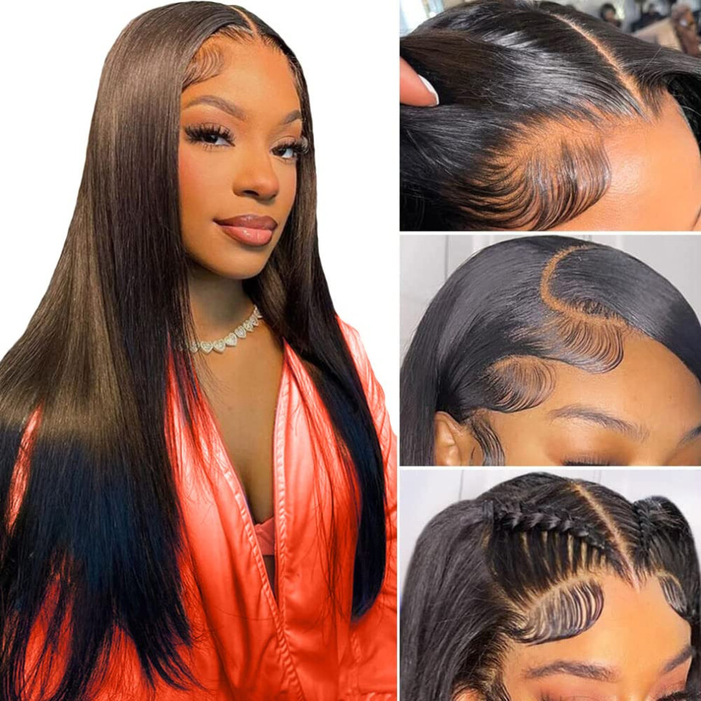 Queen Story 13x4 HD Lace Front Wigs Human Hair Pre Plucked with Baby Hair 180% Density 9A Brazilian Straight Human Hair Wigs for Women Natural Hairlin