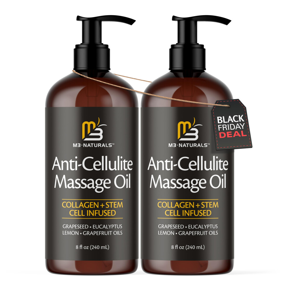 M3 Naturals Cream Anti Cellulite Massage Oil For Massage Therapy - Collagen And Stem Cell Skin Tightening Cellulite For Women - 8 Fl Oz By (2 Pack)