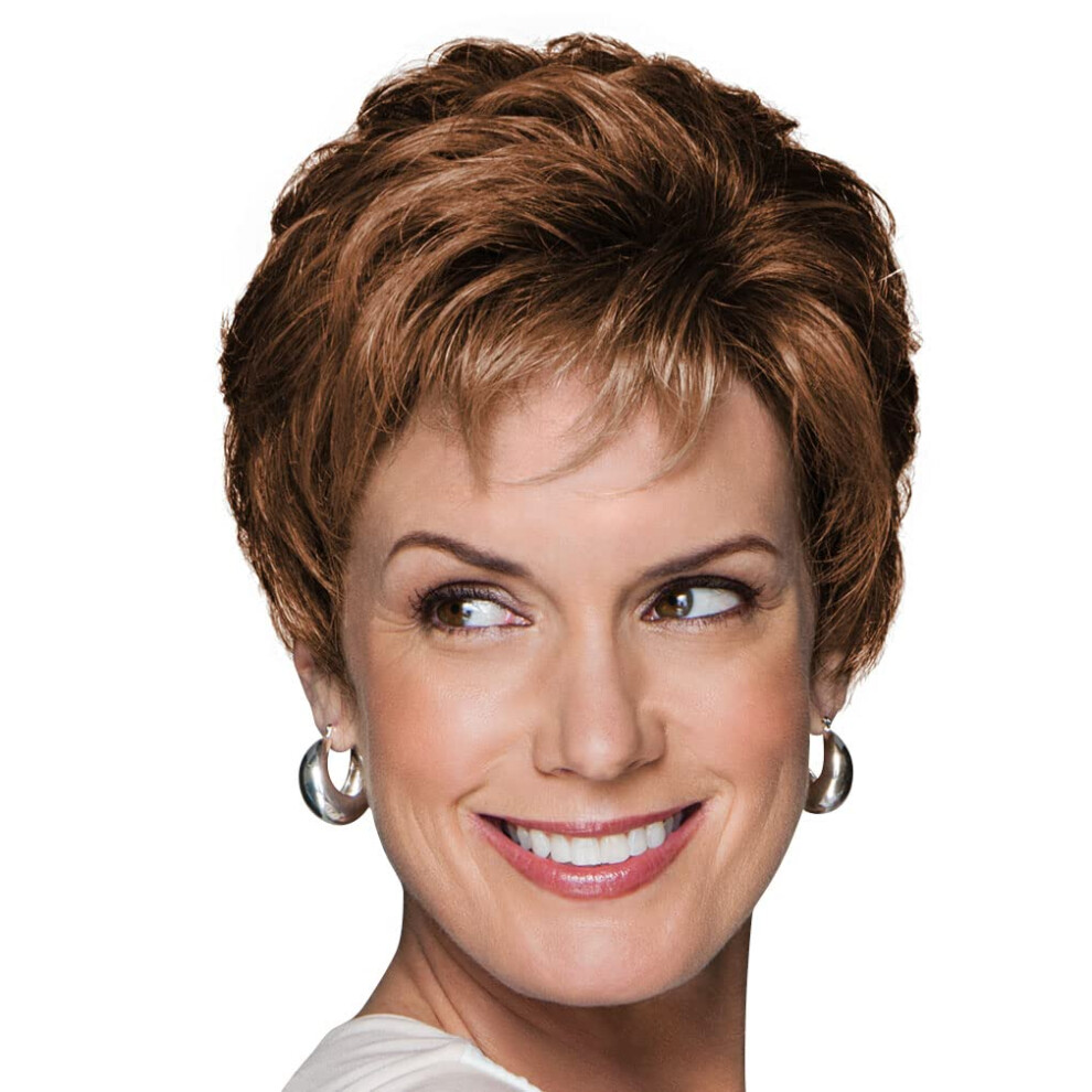 G Bor Unisex Gabor Acclaim Short Layered Comfort Cap Wig By Hairuwear Petite Size G31+ Mango Mist