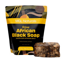 MGL Naturals Rauwe Afrikaanse zwarte zeep 2,2 lb uit Ghana Afrika | Veganistisch & Biologisch | Diep reinigende gezichts- en lichaamswas. 35,3 oz | 2