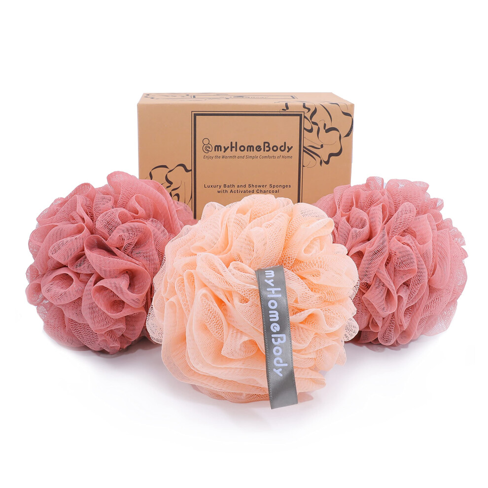 Myhomebody Large 70G Loofah Sponge Body Scrubber Bath Sponge Loofah For Women Men | Exfoliating Sponge Shower Pouf With Activated Charcoal