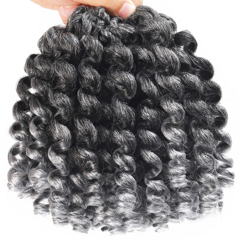 Svolna Unisex Grey Jamaican Bounce Crochet Hair Extensions 8 Inch Ringlet Wand Curl Crochet Hair Curly Crochet Braids Crochet Braiding Hair 60 Roots (8Inch (Pack Of