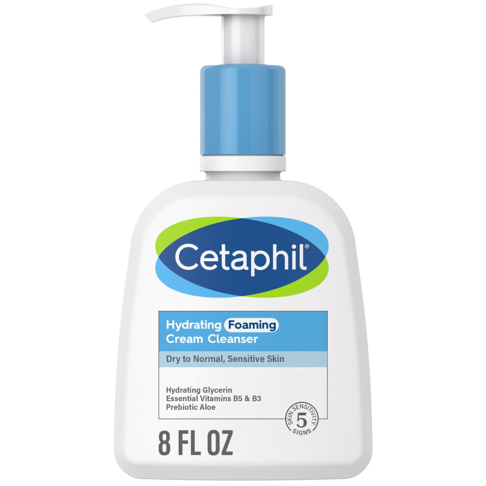 Cetaphil Cream to Foam Face Wash  Hydrating Foaming Cream Cleanser  8 oz  For Normal to Dry  Sensitive Skin  with Soothing Prebiotic Aloe  Hypoallerge