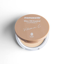 Polvos compactos Mamaearth con control de grasa de 12 horas y FPS 30 (tono Crme Glow) | Acabado mate de larga duraci n con cobertura modulable |