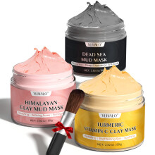 YLNALO Klei gezichtsmasker cadeauset - Kurkuma Vitamine C Dode Zee en Himalaya Kleimasker SPA Gezichtsmaskers Huidverzorging Cadeauset voor diepe por