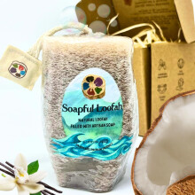 Zeepvolle Loofah - Natuurlijke Loofah-spons gevuld met ambachtelijke handgemaakte natuurlijke glycerinezeep - Vanille- en kokosgeur - Zeep Bar Loofah