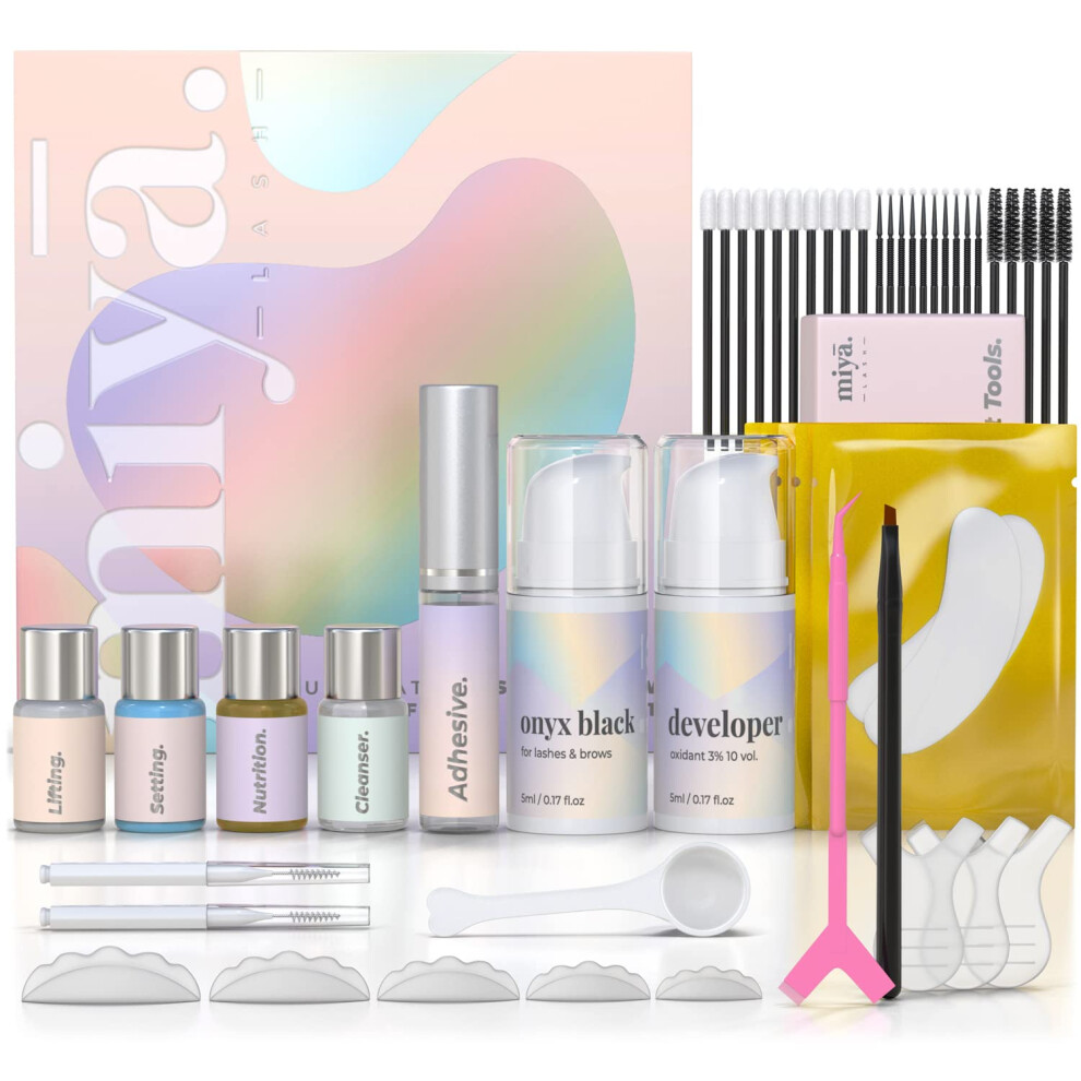 Miya Lash Black Lash Lift & Brow Lamination Kit | Voluminous Eyebrows & Eyelashes Color Kit | Professional 8 Weeks Result | Lvl Perm Laminate | Ker