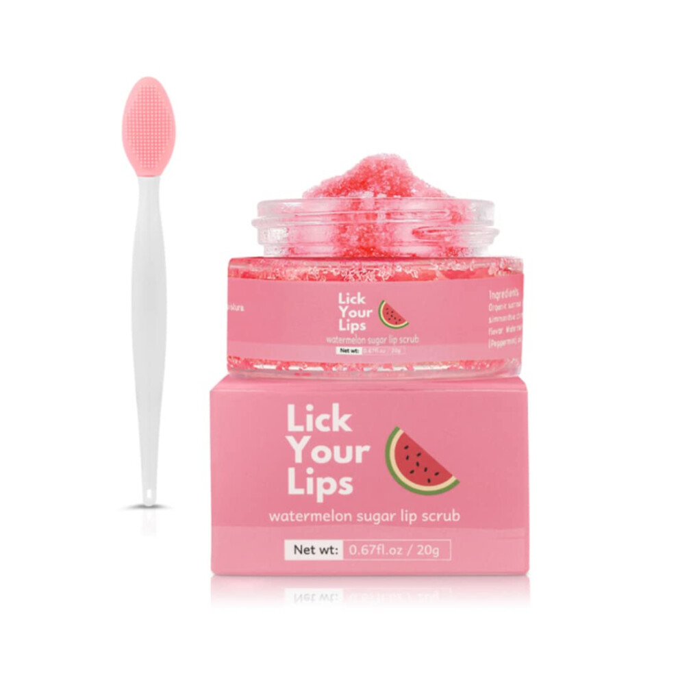 Lick Your Lips Dark Watermelon Sugar Lip Scrub For Dry Cracked And Lips By - Organic Lip Scrubs Exfoliator And Moisturizer With Lip Brush - Vegan Cr