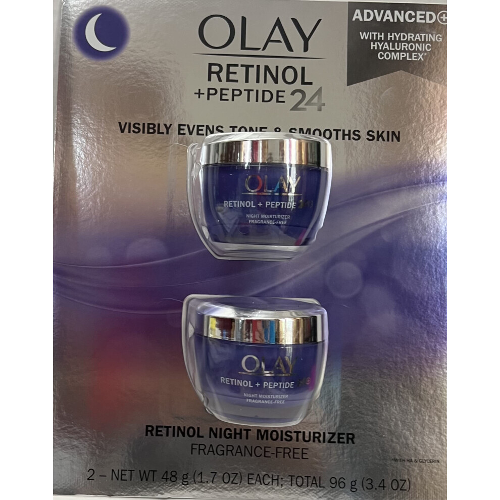 Olay Retinol + Peptide 24 Fragrance Free Night Moisturizer  1.7 OZ (2 Packs)