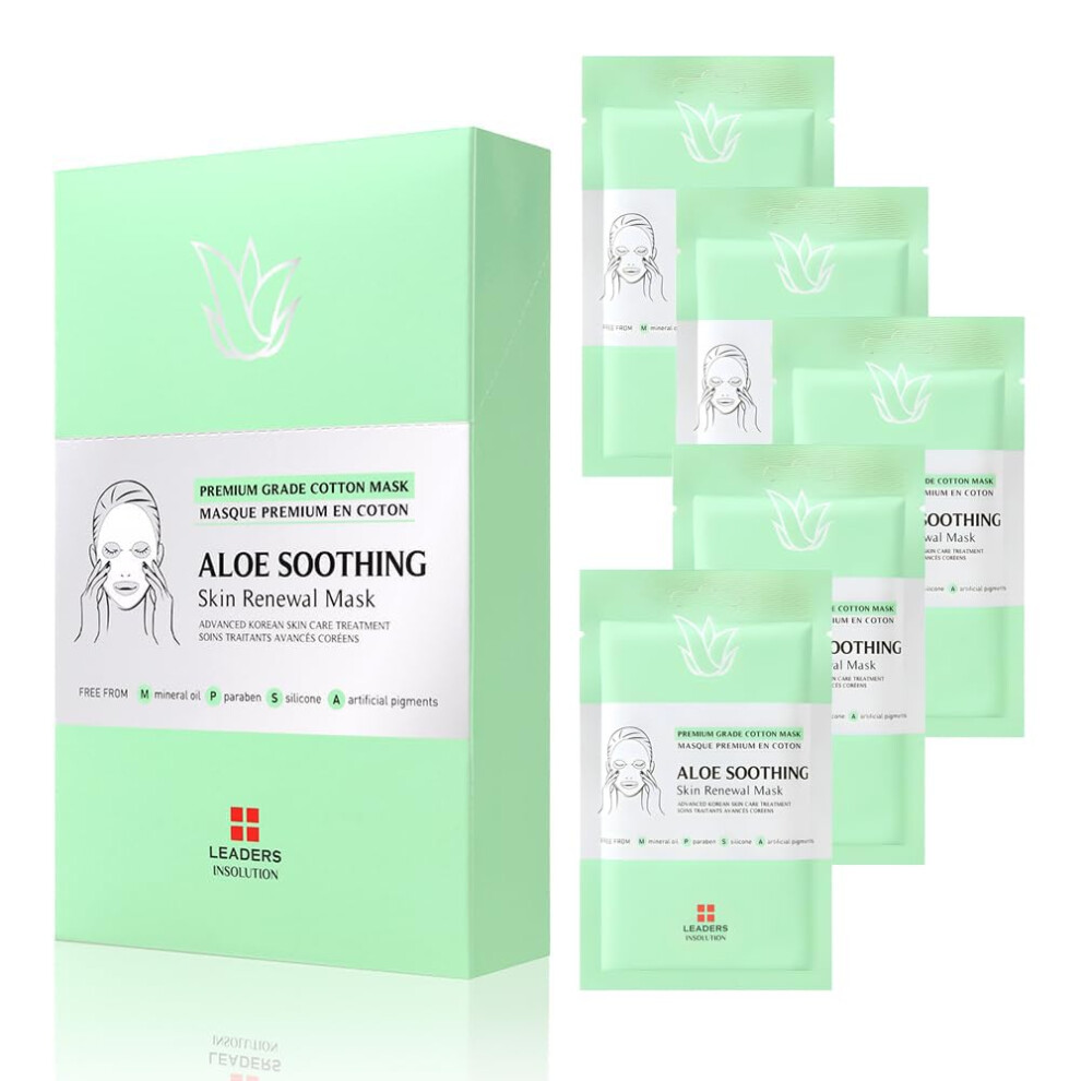 Ledere -Insolution Leaders Insolution Aloe Soothing Skin Renewal Mask | Organic Aloe Leaf & Cactus Extract Hydrating Facial Treatment For Sensitive Dry Acne-Prone Skin