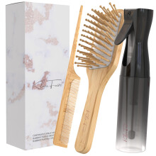 klara faire varmefri curler ledsager s?t - 3 stk s?t m/bambus b?rste rotte hale kamme & h?r mister spray flaske | Naturlig bambus h?rb?rste & tr?