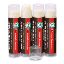 SPF Lip Balm 4-Pack by Earth's Daughter - Lip Sunscreen SPF 15 Organic Ingredients Strawberry Flavor Beeswax Coconut Oil Vitamin E - Hypoallerg