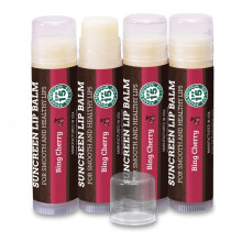 SPF Lip Balm 4-Pack by Earth's Daughter - Lip Sunscreen SPF 15 Organic Ingredients Cherry Flavor Beeswax Coconut Oil Vitamin E - Hypoallergenic