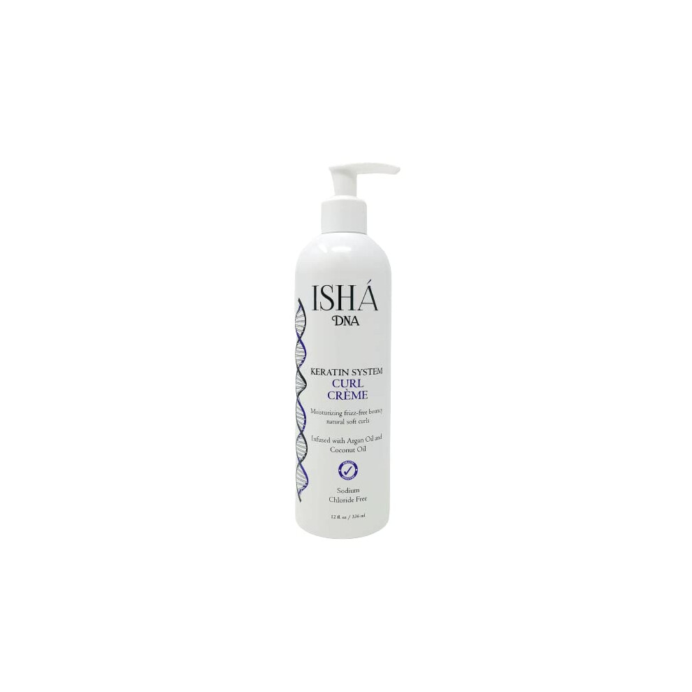 Isha Dna Keratin System Curl Creme - Infused With Argan Oil And Coconut Oil - Moisturizing Frizz Free Bouncy Natural Soft Curls - Curling Cream For Wa