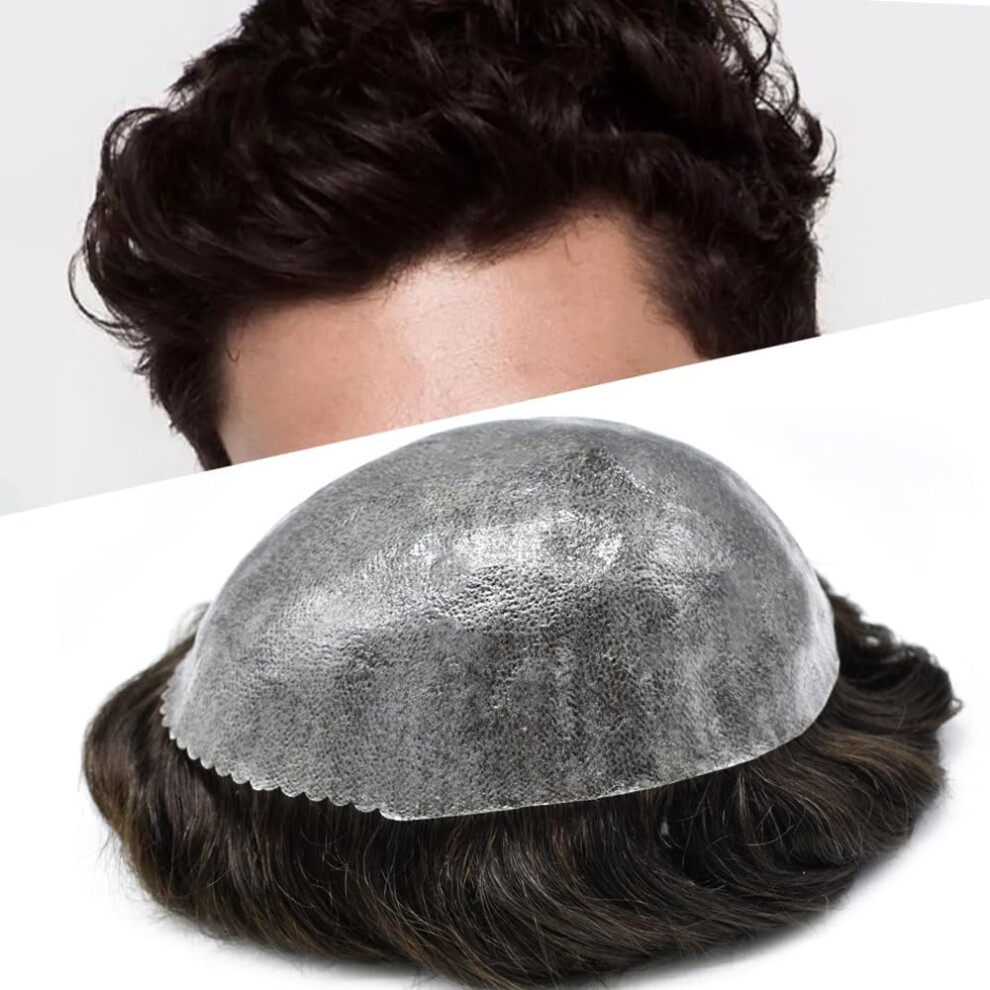 Unisex Black Mens Hairpieces And Toupees Full Poly Mens Hair System Human Hair Mens Toupee Replacement Hairpiece For Men Protesis Capilar Para Hombre 1B# Off