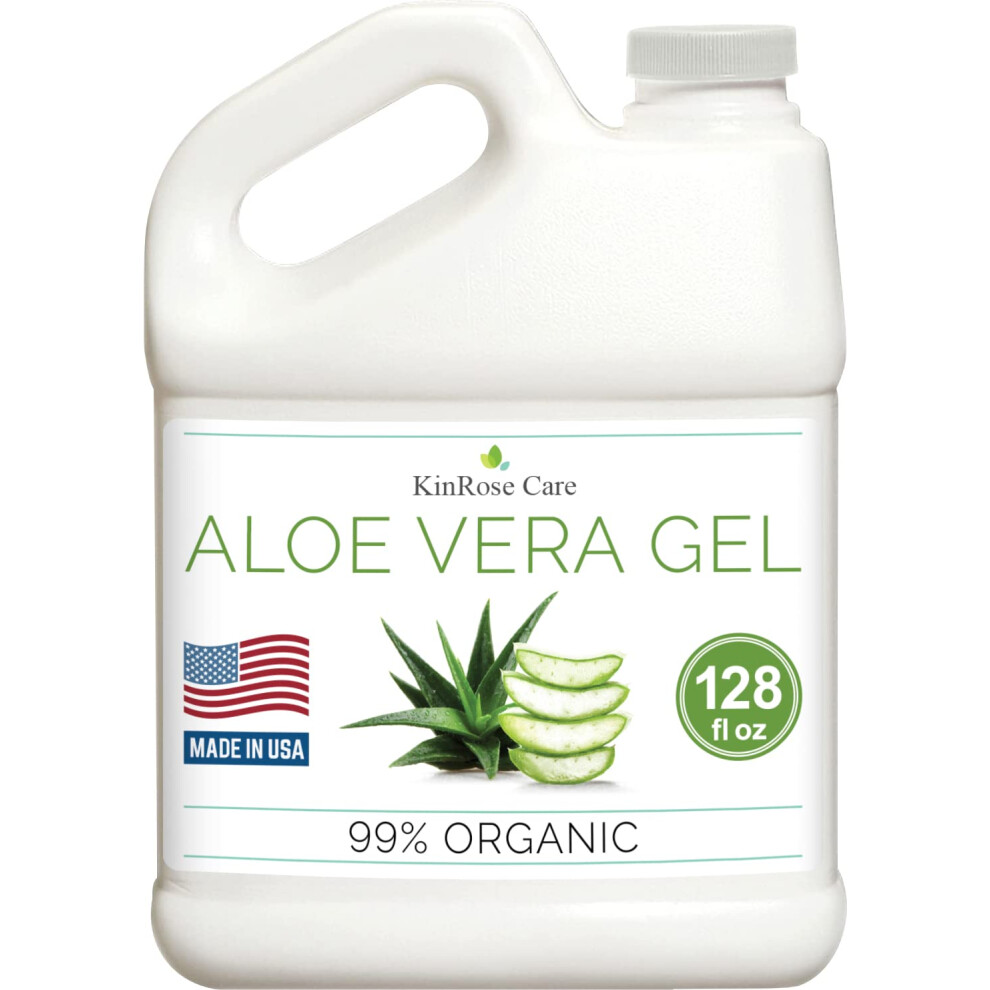 KinRose Care Aloe Vera Gel Organic Gallon for Face  Skin  Hair & Sunburn Relief 100 Percent Pure Aloe Vera Gel Bulk Wholesale - Cold Pressed  Vegan  U