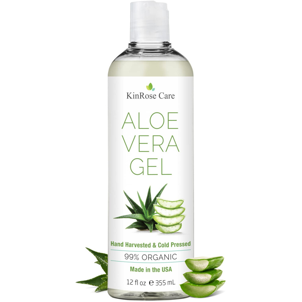 KinRose Care Organic Aloe Vera Gel Bulk - Half Gallon - for Face  Skin  Hair & Sunburn Relief From 100 Percent Pure Aloe Vera - Cold Pressed  Vegan  U