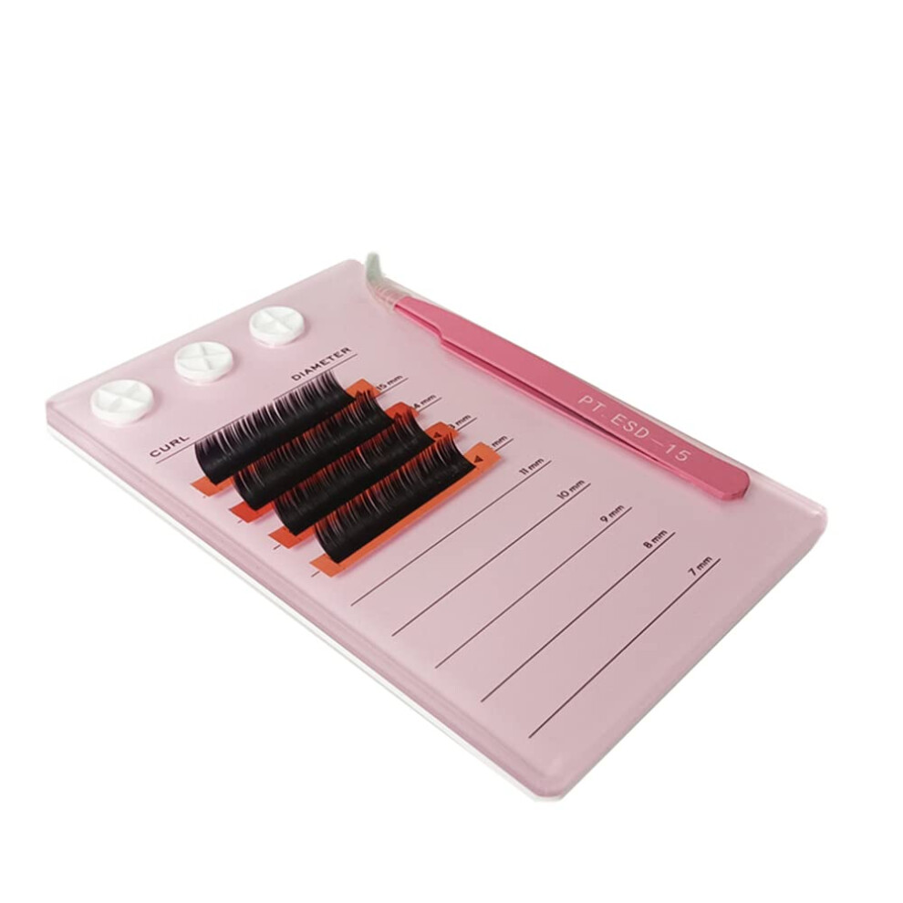Limmazn Pink Acrylic Eyelash Extension Eye Lash Pallet Tool, Grafting False Eyelash Organizer Extension Pad Lash Tray Gasket Adhesive Glue Holder ( With Scale)