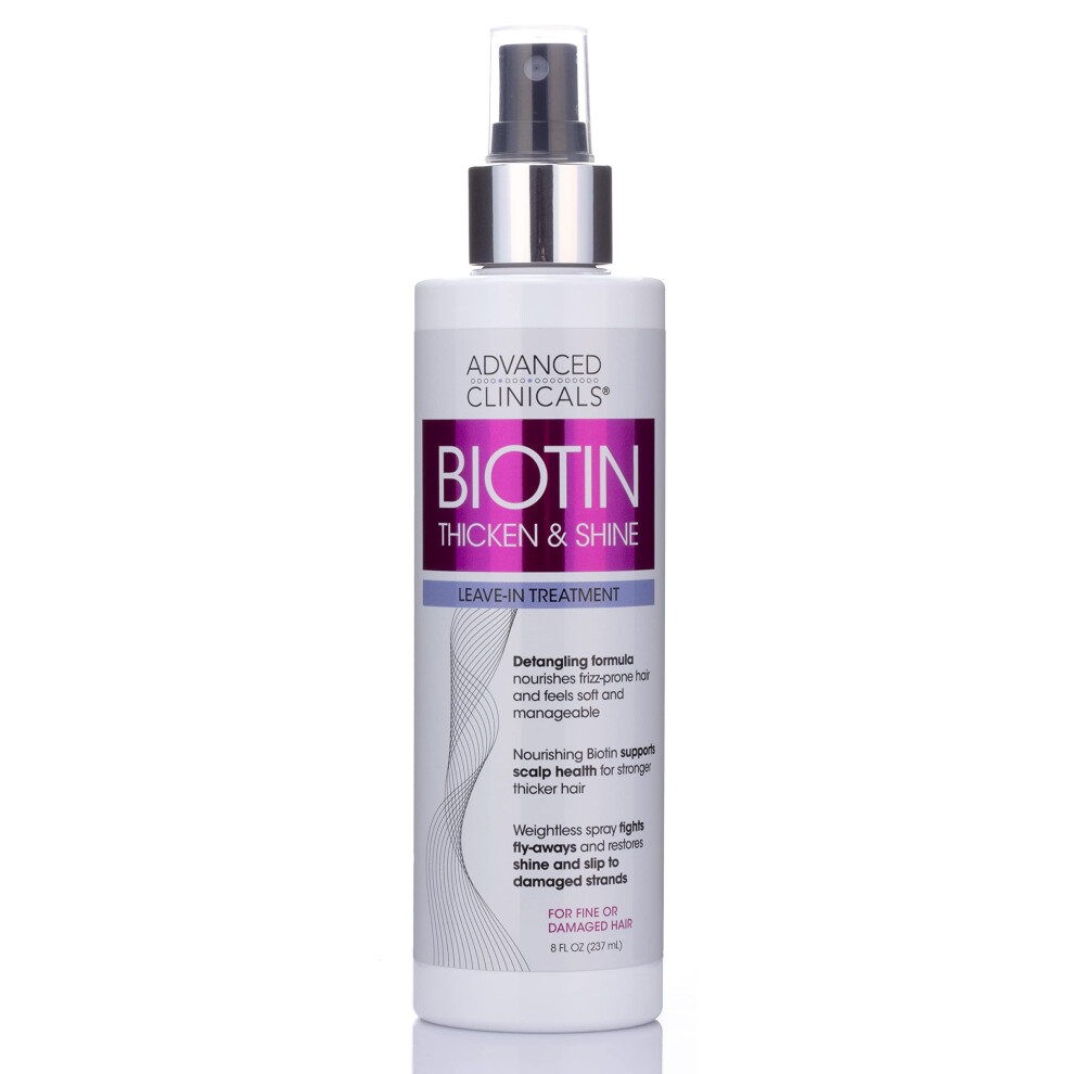 Advanced Clinicals Biotin Hair Spray Thicken & Shine Leave In Treatment Biotin Detangling Formula Nourishes Fine Damaged Or Frizz Prone Hair & Supp