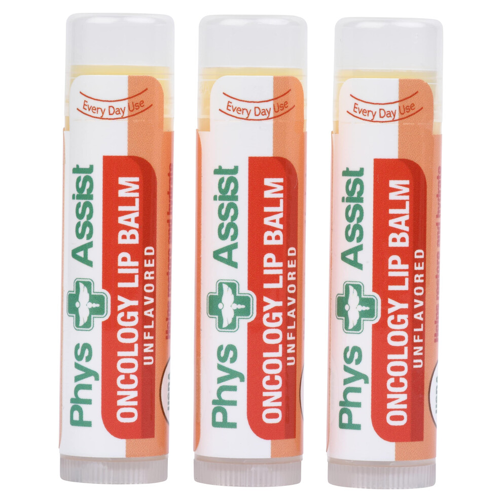 Physassist Oncology Lip Balm Usda Organic Unflavored Moisturize Hydrate & Protect Dry Parched Lips During Chemo Or Radio Usda Organic. 3 Pack
