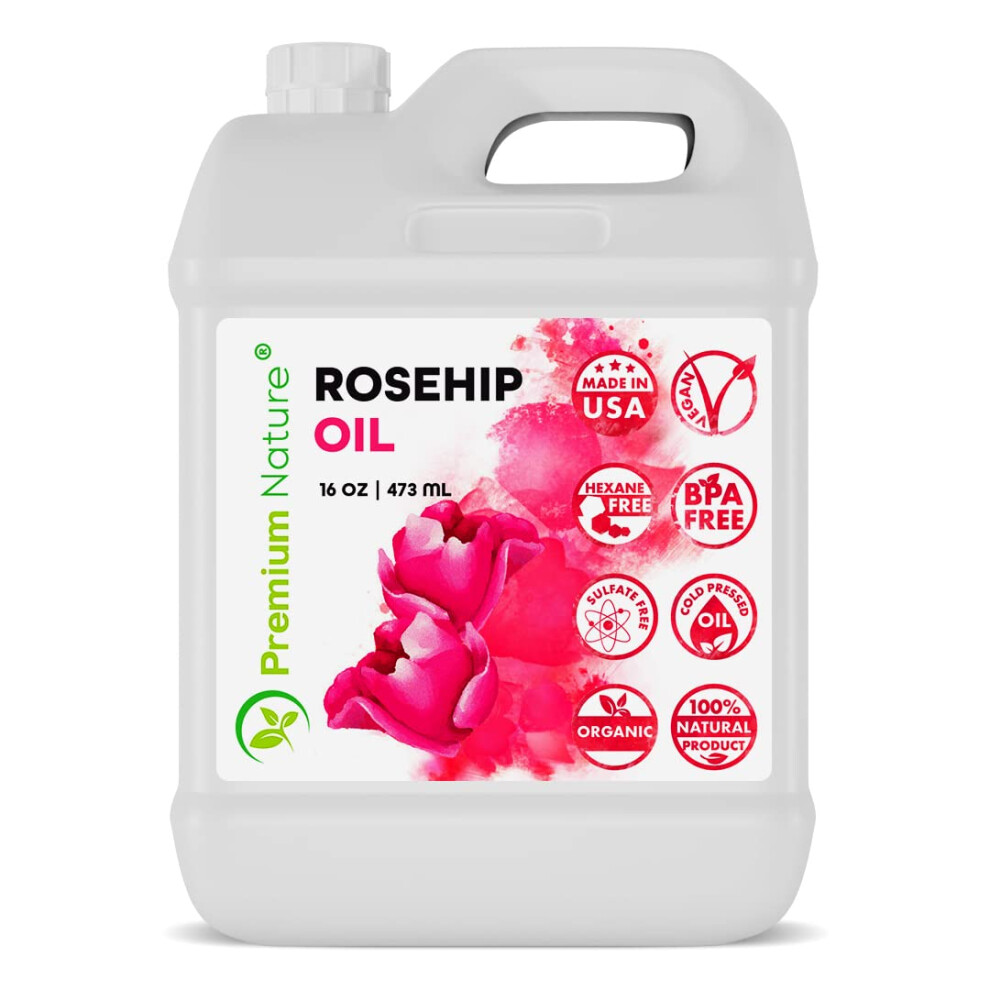 Premium Nature Rosehip Oil For Skin Face Body Hair Nails 16Oz Cold Pressed Unrefined Rose Hip Seed Oil Moisturizing Facial Oil Bulk Aceite Rosa Mosqueta Puro 10