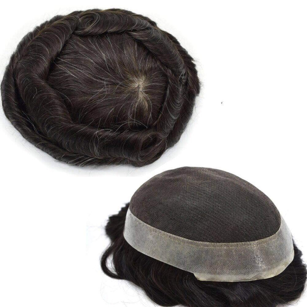 Toupee for Men Human Hair System Replacement French Lace Mens Toupee Clear Poly Skin Around Hair Units Transparent Lace Super Thin Skin Hairpiece Wig