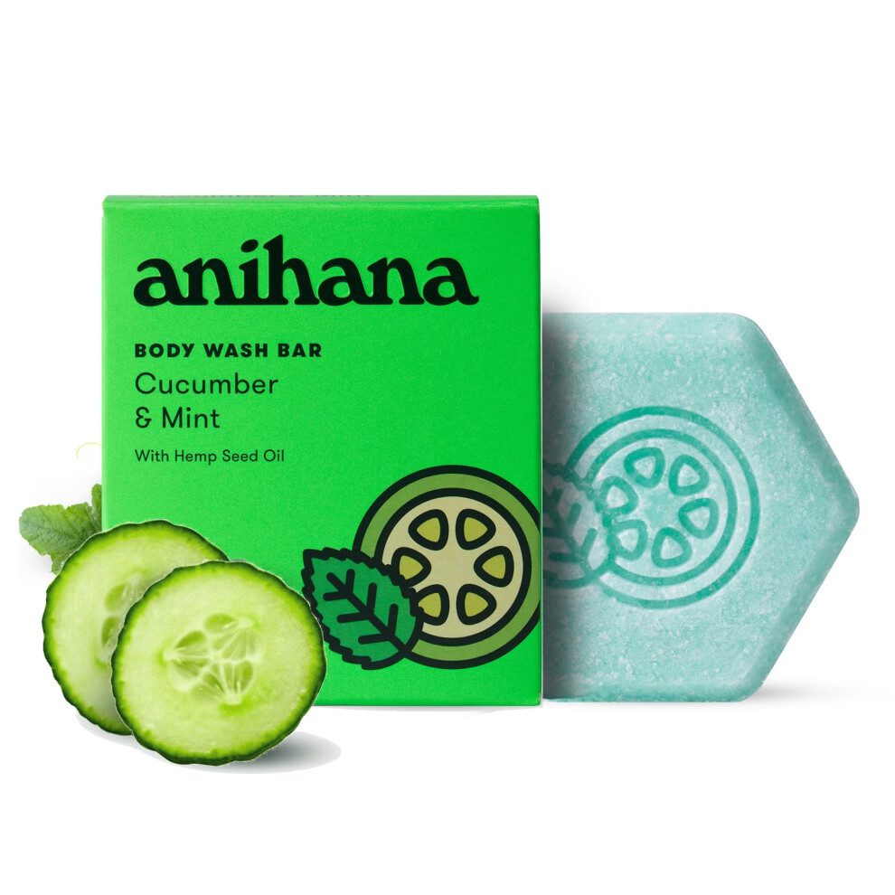ANIHANA Body Wash Bar with Coconut Oil and Hemp Seed Oil  Soap Free  Moisturizing  Gentle  Soft Skin Care  Refreshing Cucumber & Mint Scent 2.8 Oz-image-OPC-PGMBS6R-NEW