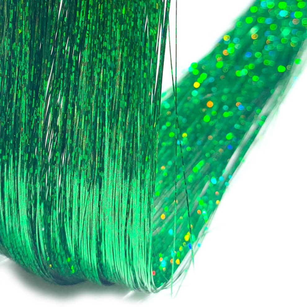 Tracy 800 Strands 47 Inch Green Hair Tinsel With Tool Sparkling Shinny Fairy Hair Accessories For Christmas New Year Halloween Sparkle Hair Heat-Resis