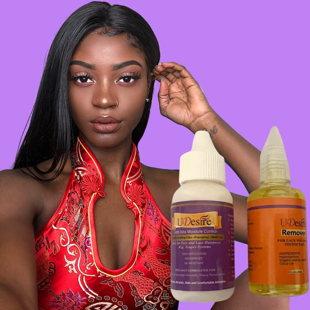 Udesire Lace Wig Glue Hair Replacement Adhesive & Hair Remover Set,Invisible Bonding Glue For Lace Wigs System 1.3Oz 38Ml Lace Glue & 1.0 Fl Oz 30Ml Lace Wig