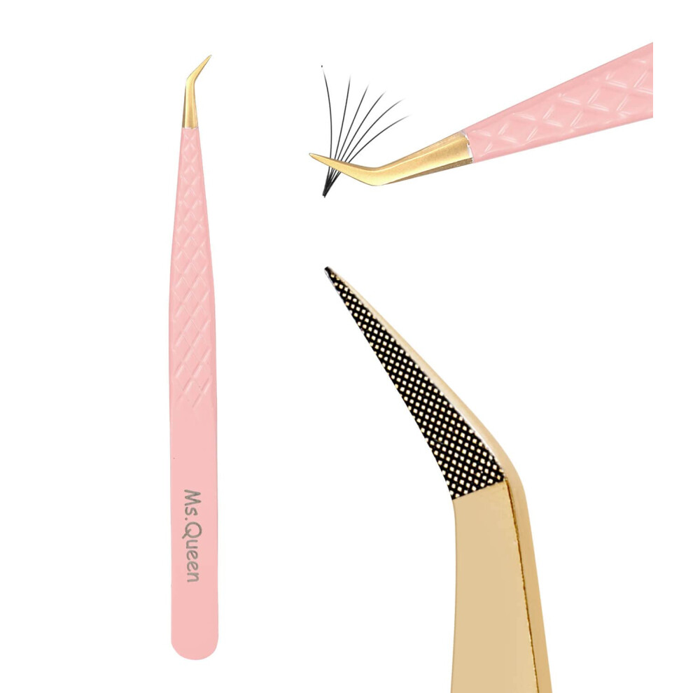 Frau K Nigin Ms.queen Lash Tweezers For Eyelash Extensions Professional Curved Tip Lashing Tweezers For Isolation And Individual Volume Lashes Extension