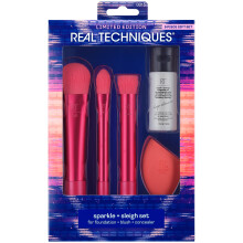 Real Techniques Limited Edition Sparkle + Sleigh Makeup Brush & Sponge Kit Makeup Spone Blender e Face Brushes para acabamento impecvel Conjunto