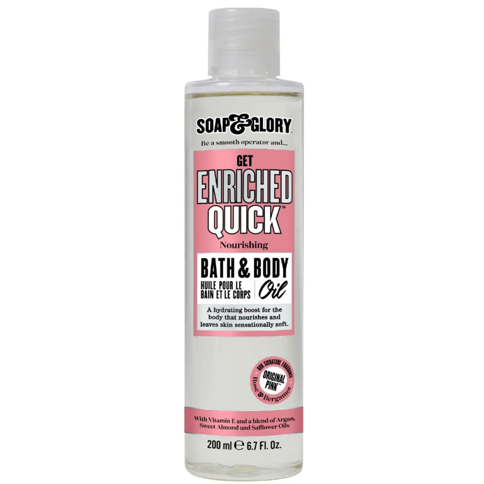 Soap & Glory Original Pink Get Enriched Quick Nourishing Bath & Body Oil - Skin Moisturizer with Argan Oil  Vitamin E  & Almond Oil - Rose & Bergamot