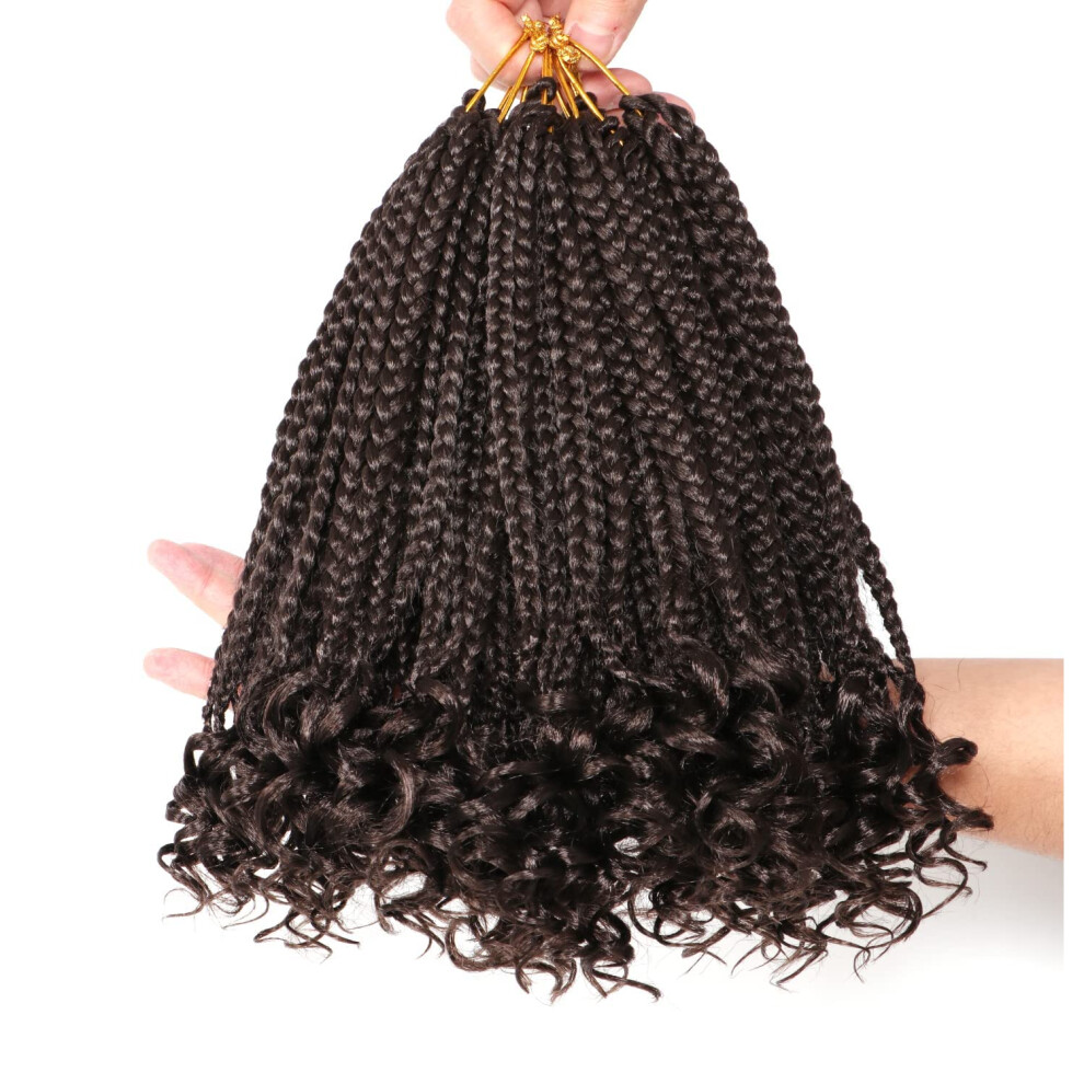 Urnice 7 Packs 14 Inch Crochet Box Braids Hair With Curly Ends Prelooped Bohemian Goddess Box Braids Crochet Braids Hair For Black Women Three Tone Ombre (14