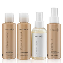 MOEHAIR Reiseset (Protein-Shampoo- und Conditioner-Set, Leave-In-Conditioner und Thermal Shield-Hitzeschutzspray, je 3,4 Fl Oz), sulfat- und parabenf