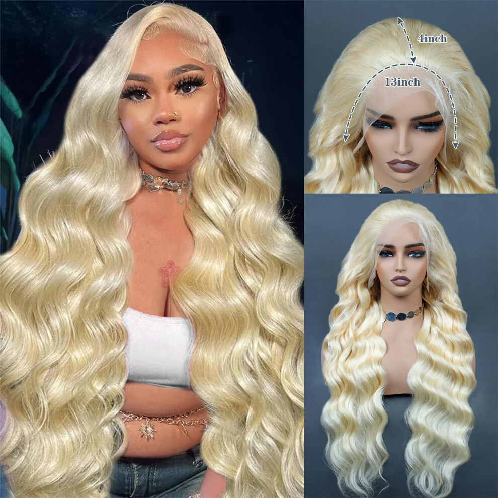 Kongeligt Indtryk Unisex Royal Impression 613 Lace Front Wig Human Hair 13X4 Transparent Body Wave Blonde Lace Front Wigs Human Hair Pre Plucked 180% Density Guleless Wigs Hum