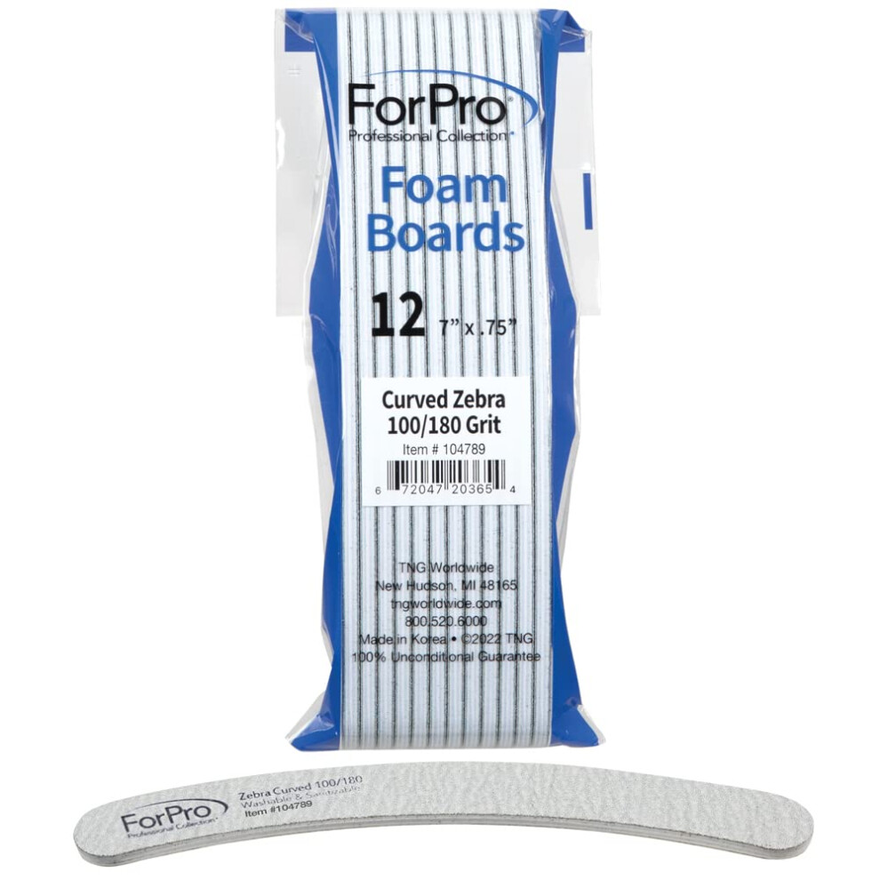 Para Profesionales Profesionales Forpro Professional Collection Zebra Curved Foam Board 100/180 Grit Double-Sided Manicure And Pedicure Nail Files 7 L X .75 W 12-Count