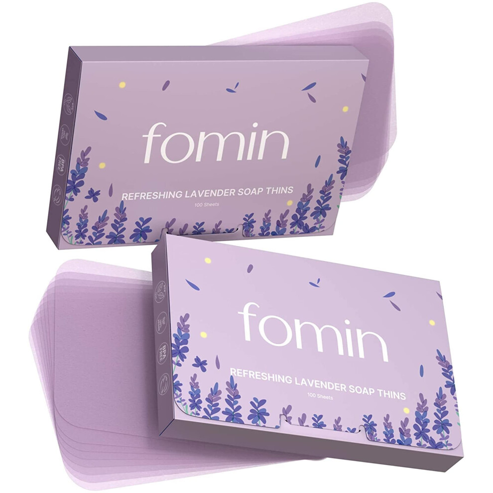 Fomin Lavender - Antibacterial Paper Soap Sheets For Hand Washing - (200 Sheets) Portable Travel Soap Sheets Dissolvable Camping Mini Soap Portable