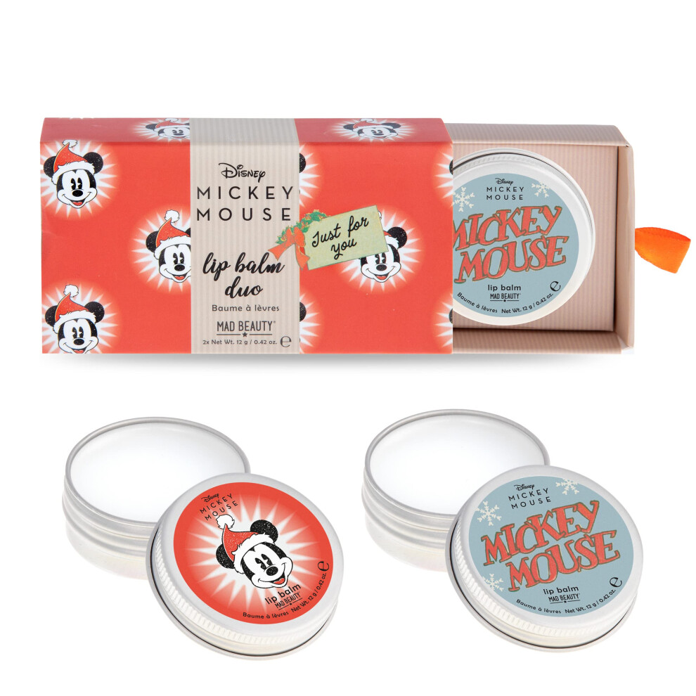 Mad Beauty Disney Mickey Mouse Lip Balm Duo Frosted Berries & Vanilla Scented 2-Pack Gift Wrapped Christmas Holidays Moisturizing
