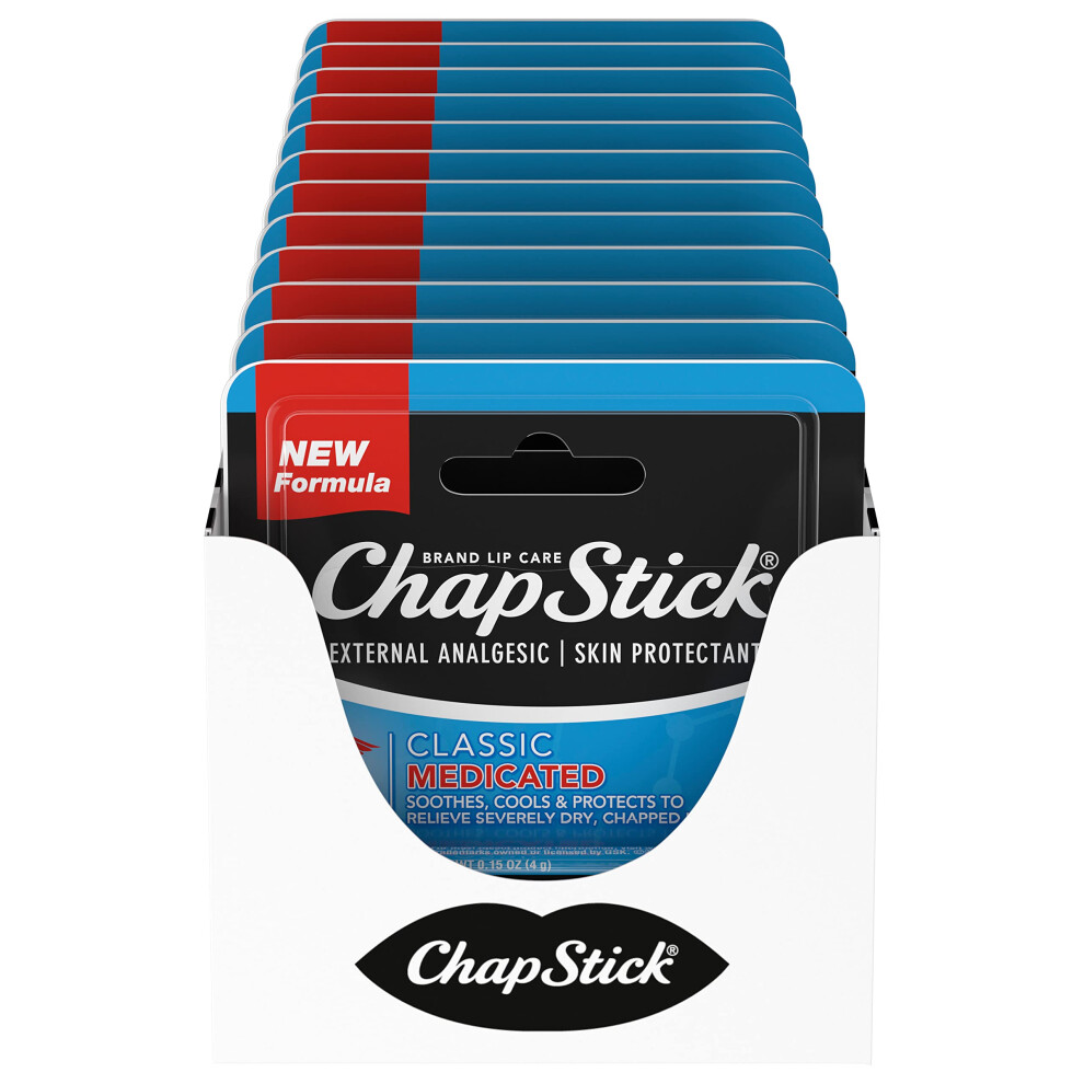 Chapstick Classic Medicated Lip Balm Tubes Chapped Lips Treatment And Skin Protectant - 0.15X12 Oz