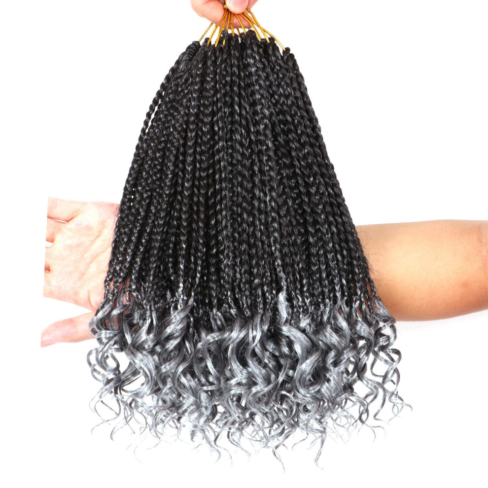 Urnice Unisex Black 7 Packs 10 Inch Crochet Box Braids Hair With Curly Ends Prelooped Bohemian Goddess Box Braids Crochet Braids Hair For Women Three Tone Ombre (10