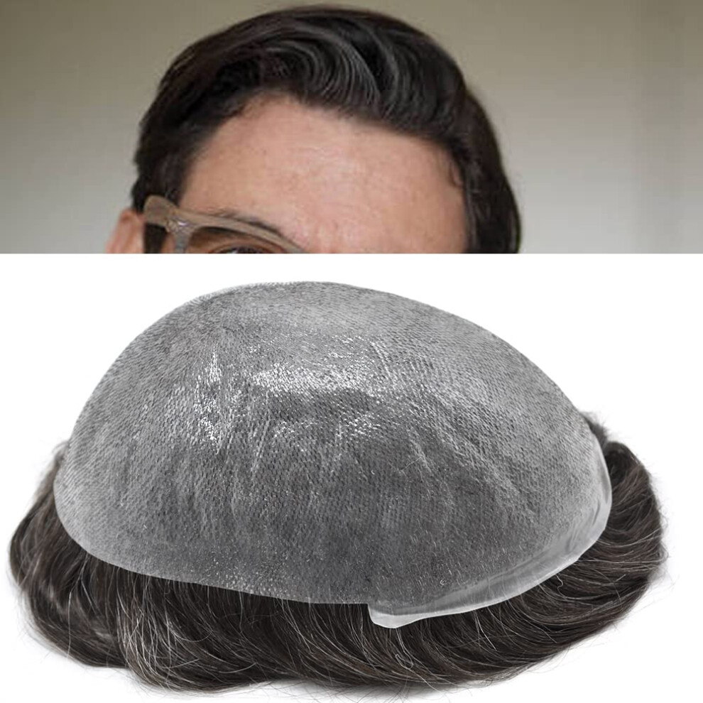 Unisex Toupee For Men Real Human Hair Replacement System 0.06Mm Thin Skin Men's Toupee Hairpiece Invisible Hairpieces For Men Capilar Para Hombre 210# Darkes
