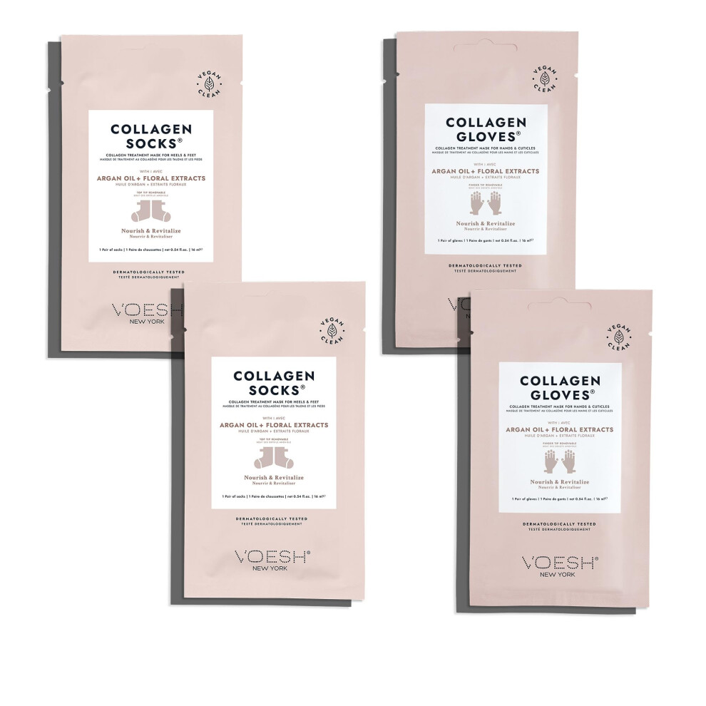 Voesh Collagen Gloves and Socks- Argan Oil  Collagen Infused  4 Pack  2 Pack of Gloves  2 Pack of Socks  at Home Spa  Body Care  Nourishing  Hydrating-image-OPC-PGMBTJH-NEW