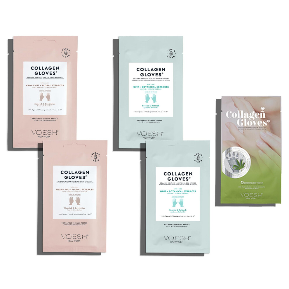 Voesh Collagen Gloves Vegan Hand Masks Variety 5 Pack Moisturizing Hand Mask Lotion Gloves Hydrating Gloves Hand Care Spa Manicure Gloves Dry