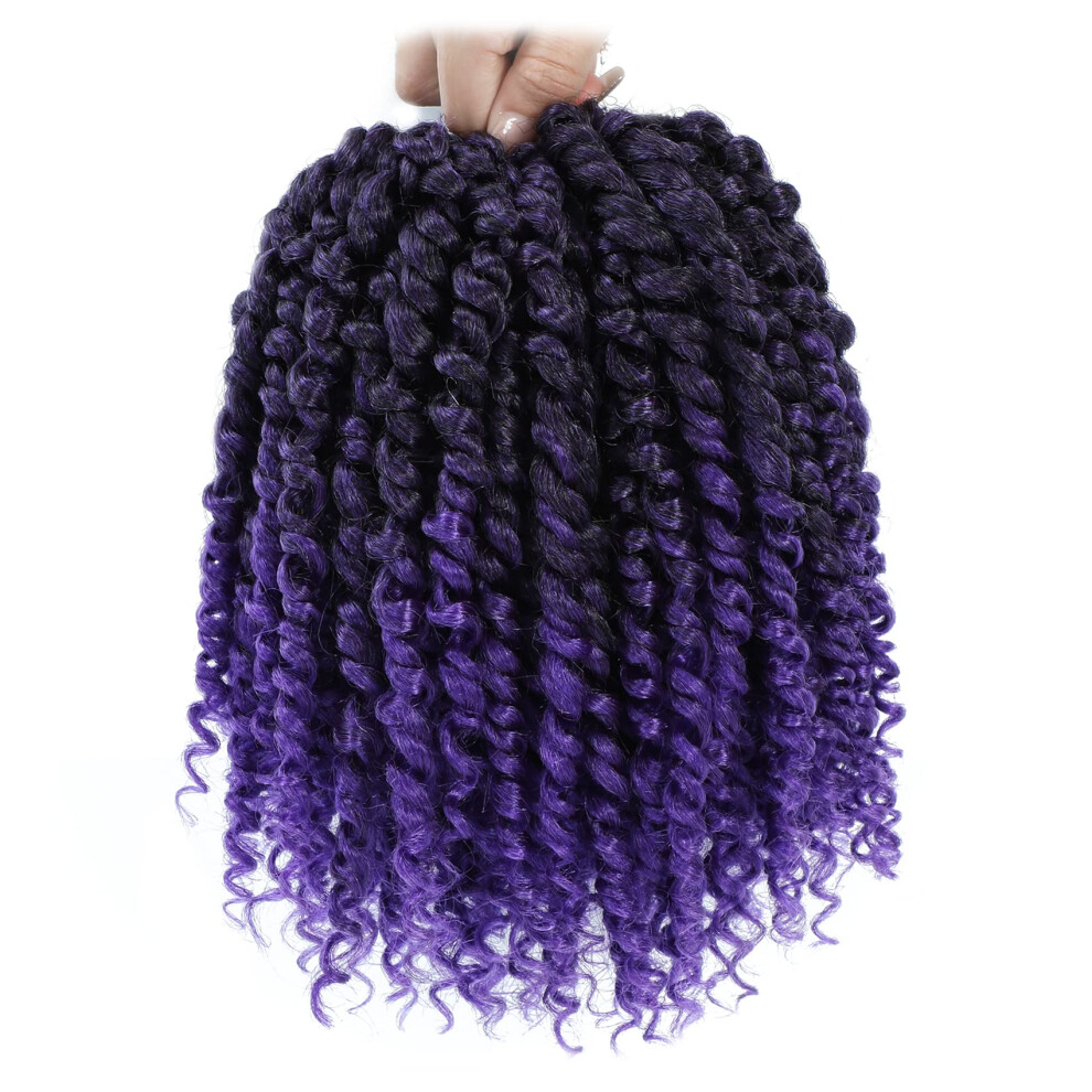 Fulcrum Unisex Black Passion Twist Hair 8 Inch 8 Packs Passion Twist Crochet Hair For Women Prelooped Crochet Twist Hair With Curly Ends (8Inch 1B/Purple#