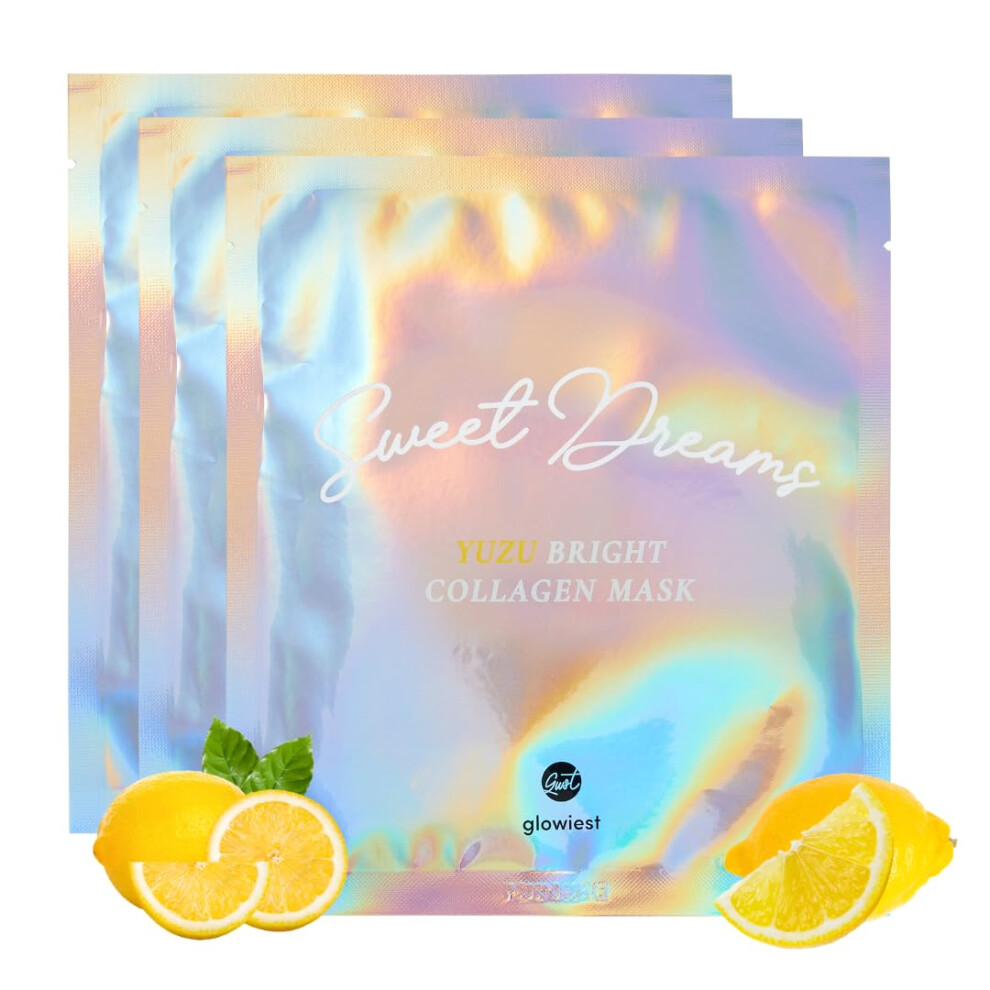 Glã¸Dest Glowiest Sweet Dreams Yuzu Bright Collagen Mask Set Of 3 Hydrating Face Collagen Jelly Mask 78% Collagen Niacinamide Vitamin C Peptides Korean S