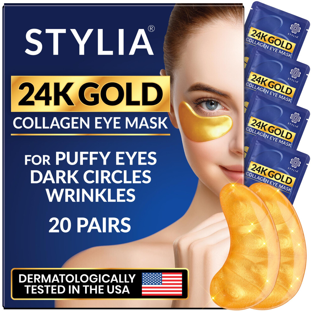 Stylia Dark/Gold Under Eye Patches For Puffy Eyes And Circles (20 Pairs) 24K Eye Mask Face Eye Mask Skincare Eye Care For Wrinkles And Puffiness C